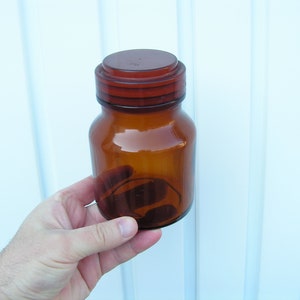 Brown apothecary jar Medicine bottle plastics stopper Antique apothecary Small glass bottle with cap Pharmacy bottle Chemist jar