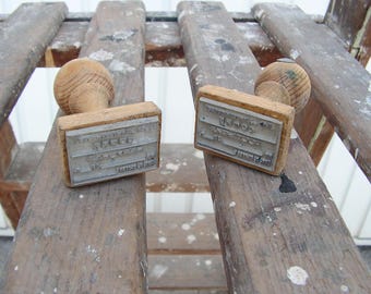 Par de sellos pequeños, Sellos de goma vintage, Sellos rectangulares de madera, Sellos con mango de madera, Sello de oficina, Sellos de madera, Herramienta de oficina