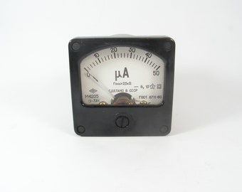 Retro microammeter Vintage ammeter bakelite body Analog meters Old microammeter scale 0 - 50 microamps Steampunk decor Electrical appliance