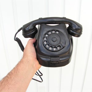 Vintage rotary phone Black phone Distressed Phone Dial telephone Rotary dial telephone Analogue phone Retro home decor Desk top phone