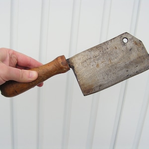 Vintage cleaver wooden handle 50s Meat chopper sharpened blade Old meat cleaver Solid butcher knifе Chopping metal knife Kitchen Cleaver