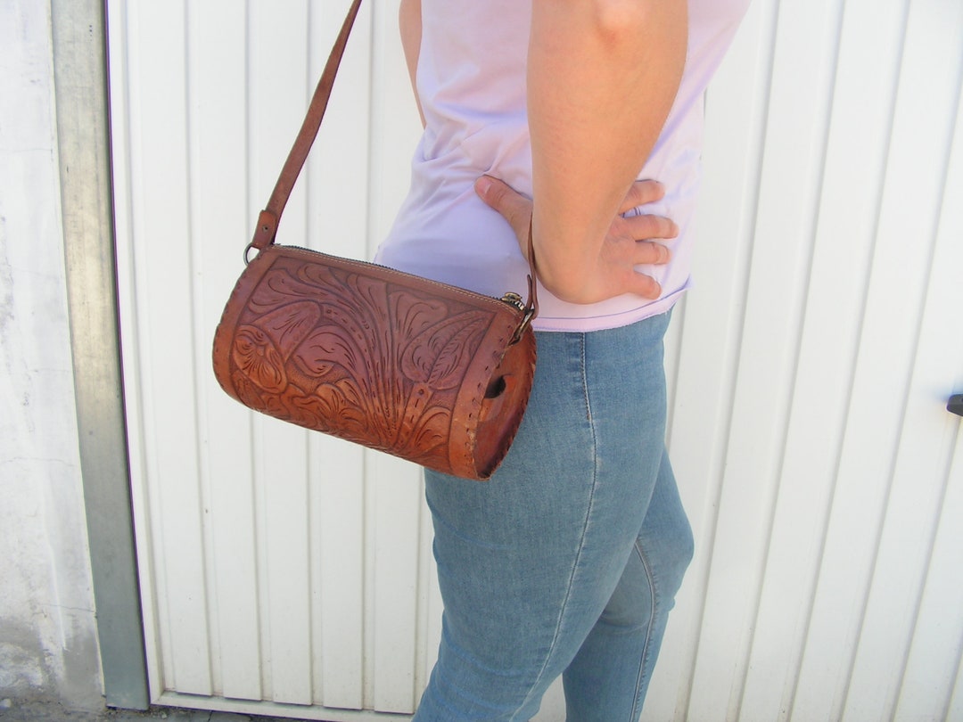 Bolso Saco Bolsos De Cuero Repujado Vintage Raro Bolso De Hombro