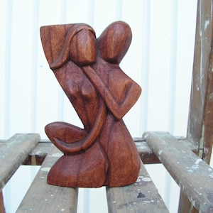 Retro Wooden Figurine In love Hand Carved pair Wooden Figure of Boy Girl Wooden art statuette Symbol of Love