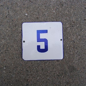 Vintage Enamel Sign 1960s, House Door Number 5, White Porcelain Metal Plate, Door Number Street Sign, Number Plaque 5, Wall Décor