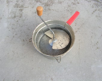 Vintage vegetable grinder mill DDR Tomato mill Metal food mincer Old food mill Antique manual mill Universal grinder Round metal Grinder