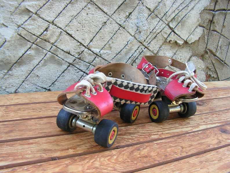 Vintage Adjustable Roller Skates Red Skates Childrens Roller Etsy