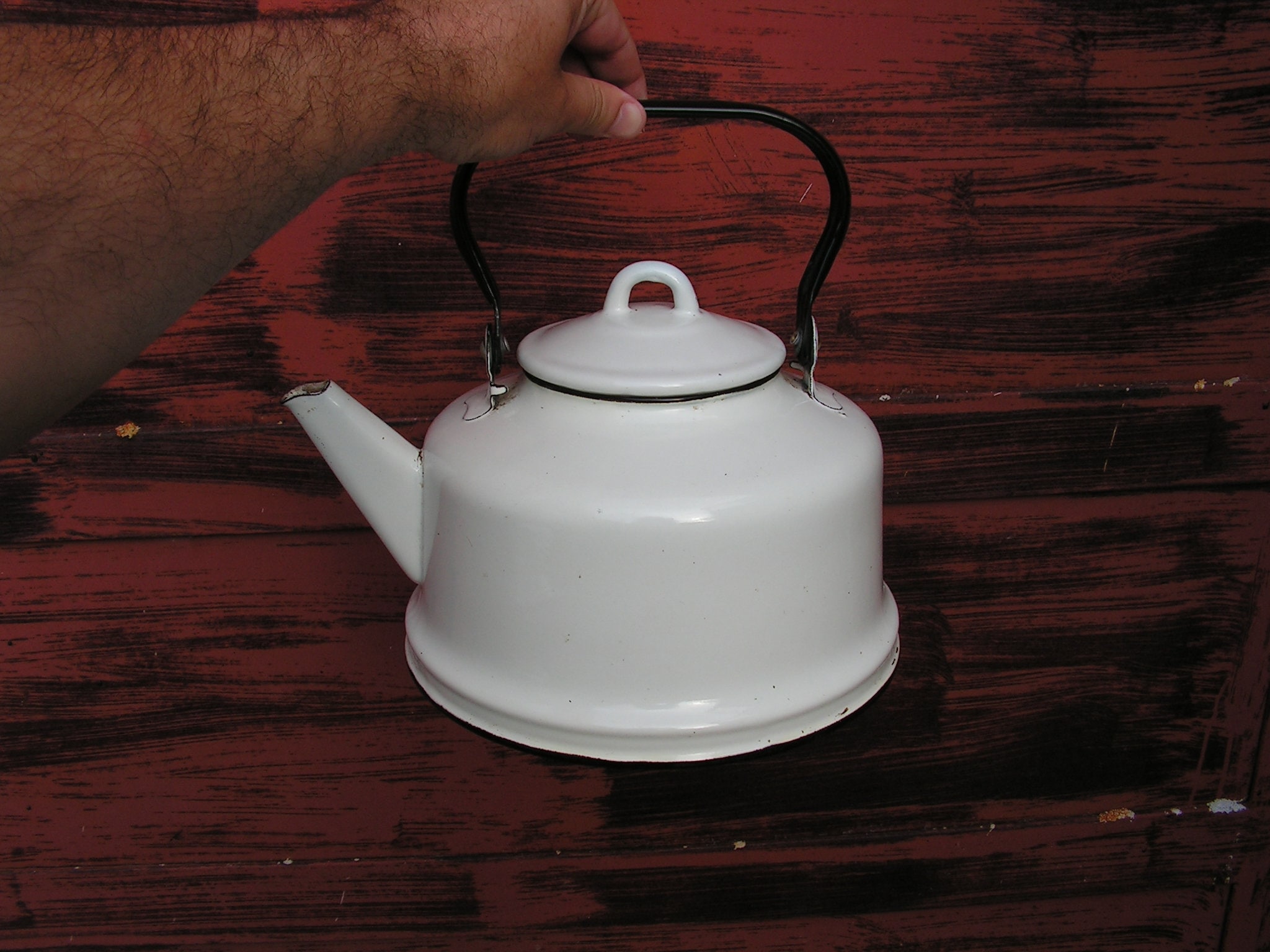 Retro enamel teapot 60s White enamel kettle Vintage enamel Etsy