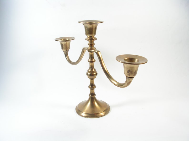 Wonderful triple candlestick Vintage brass candlestick Bronze triple candle holder Brass candleholder Handmade candleholder image 2