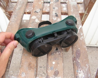 Safety green Glasses 1960s NOS Protective Welding Goggles Steampunk green Goggles Never used Vintage Welding Flip Up Glasses Gothic Glasses