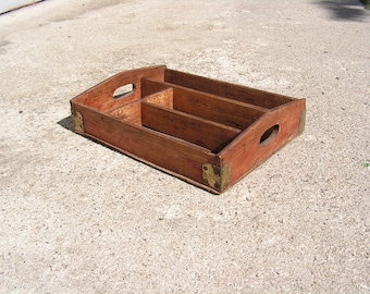 Antique wooden distressed tray Wooden drawer Retro patina cutlery tray box Antique serving tray Forks spoon knives box Handmade drawer