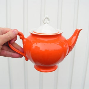 Vintage ceramic orange kettle, Pottery teapot, Pottery lovely kettle, Collectible marked teapot Bulgaria, Kitchen decoration