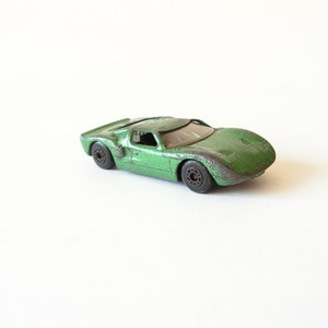 Matchbox car Ford GT, Vintage distressed small car toy, Metal toy green car, Metal car, Collectible metal car