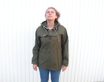 Anorak en toile unisexe vert Bulgarie Parka de survie Numéro 46 Anorak poches capuchon Veste en toile de chasse à capuche Veste militaire Veste de pêche