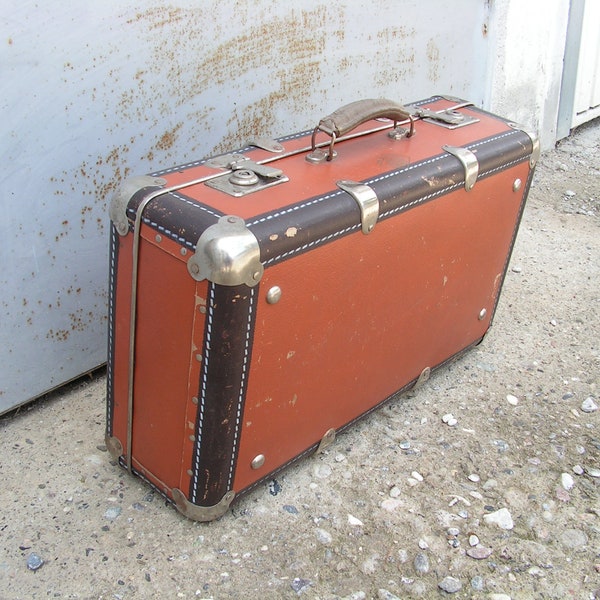 Czechoslovakia cardboard suitcase Retro brown suitcase Travel Suitcase Cardboard Suitcase Vintage Briefcase Luggage Case Storage Case