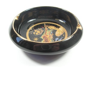 Vintage ceramic ashtray Greece Handmade ashtray 24k gold decoration Cyprus Collectible ashtray 2 cigarettes Gift for smoker
