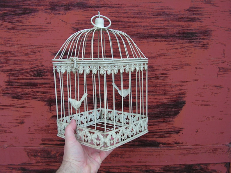 Vintage White Iron Wire Bird Cage, Handmade Rustic Garden Decor - Etsy