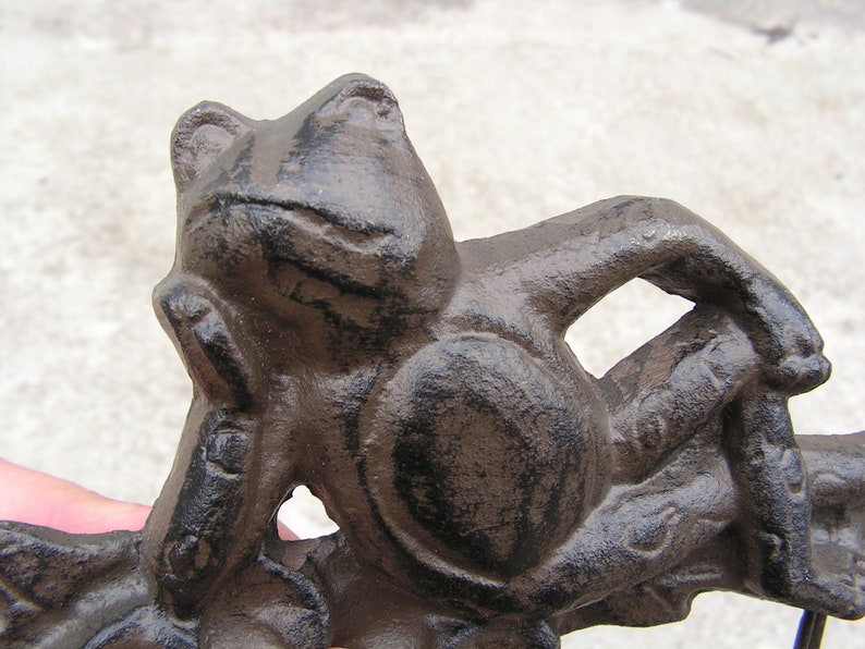 Hanger frog Cast iron hanger Vintage massive metal hanger Wall black hanger frog Old Peg Rack Hand made clothes hanger Wall Coat Rack image 9