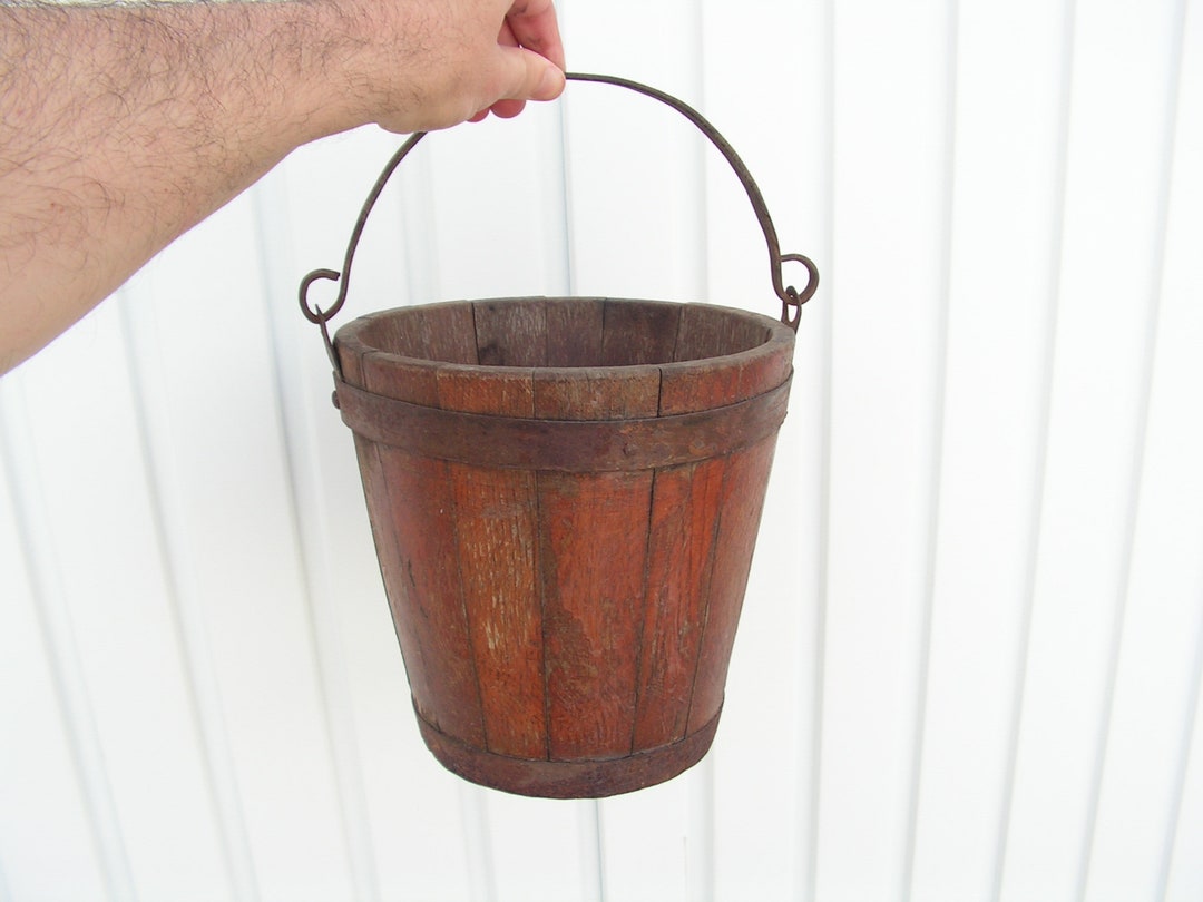 Antique Wooden Bucket for Water Wood Massive Bucket With Handle
