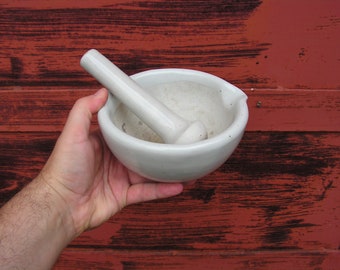 Antique apothecary mortar and pestle, Pharmacy porcelain mortar pestle, Herb medicine grinder, Medicine bowl, Pharmacy display