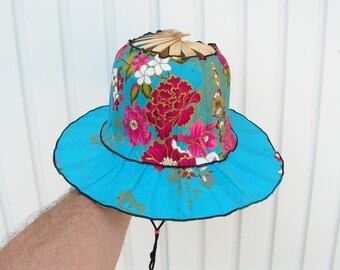 Vintage Foldable Hat, Summer Visor, Bamboo Cotton Fabric Summer Hat, Sun Protection Hat, Folding Wood Hat