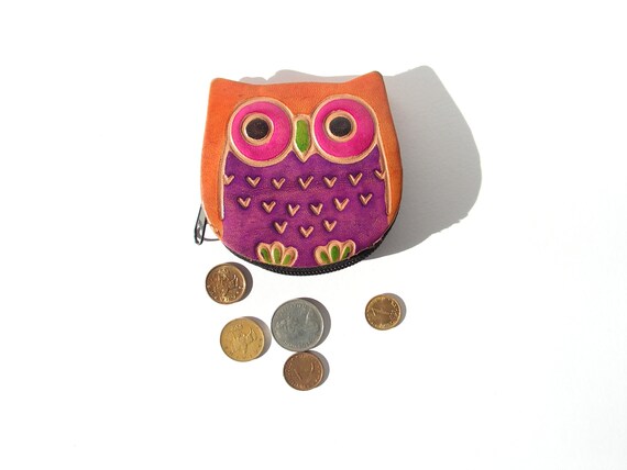 Purse owl zipper Vintage wallet woman Small coin … - image 10