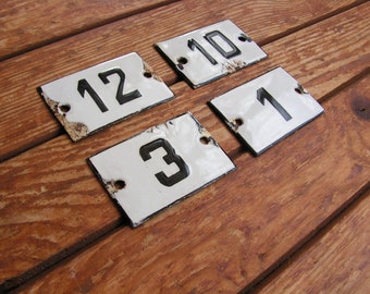 Vintage enamel sign 3, 10,12 Small rectangular address plaque Room numbers White and black enamel sign Enamel number for decoration