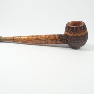 Pipe pyrographed Never Used Vintage lovely wood handmade two parts oipe Tobacco Hand carved Pipe Collector&#39;s Pipe Gift for Smokers
