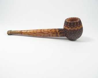 Pipa pirograbada, nunca usada, vintage, hermosa, hecha a mano, dos piezas, pipa de tabaco tallada a mano, pipa de colección, regalo para fumadores