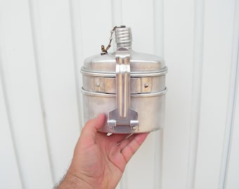 Vintage military mess kit 60s Set army cans food drink Army kit aluminum containers 3 in 1 military feeding set Set army aluminum containers