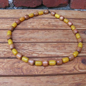 Vintage plastic necklace yellow brown beads Hippie necklace Colorful beads necklace