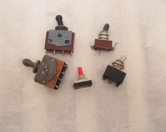 Surtido de interruptores antiguos, juego de 5 interruptores de palanca diferentes, estilo industrial de encendido/apagado, decoración steampunk.