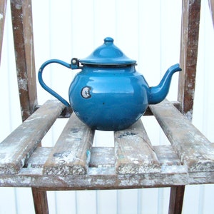 Small blue enamel teapot 0.7 L for decoration Blue enamel kettle Vintage enamel teapot Vintage Enamelware Socialism kitchen decoration
