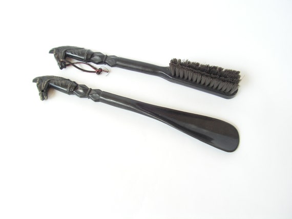 Set shoe and brush Vintage horse head Shoe Horn L… - image 3