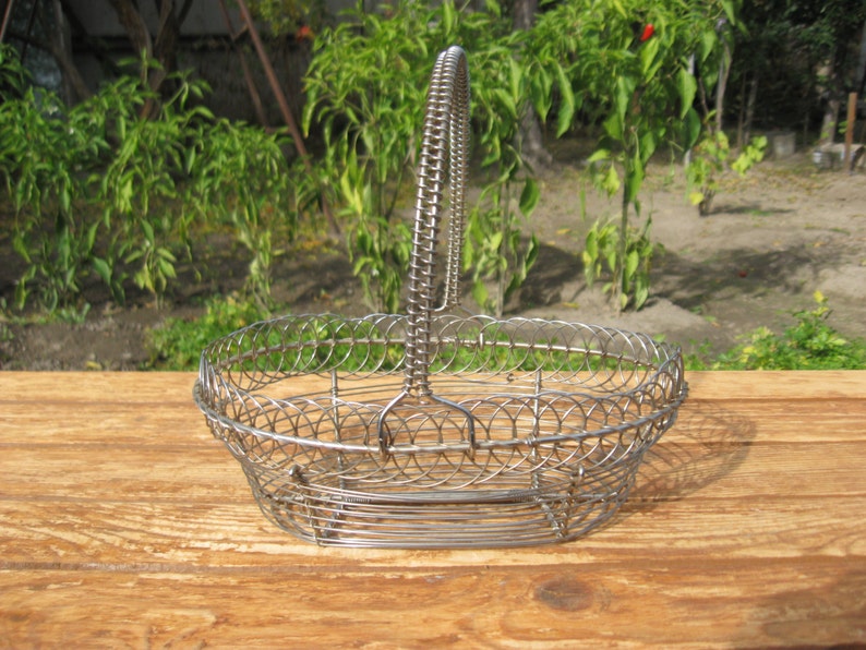 Vintage Oval Wire Metal Basket With Handle Metal Basket Etsy