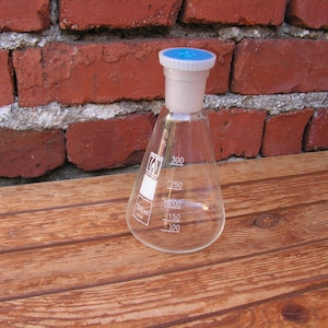 Not used Glass flask with plastic cap Lab flask laboratory glass Chemistry glass beaker Laboratory beaker Glass Bottle Made in Germany