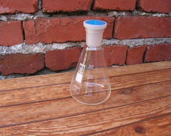 Not used Glass flask with plastic cap Lab flask laboratory glass Chemistry glass beaker Laboratory beaker Glass Bottle Made in Germany