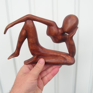 Vintage wooden figurine thinking person Big hand carved man woman Wooden figure abstract person Wooden abstract sculpture art figure