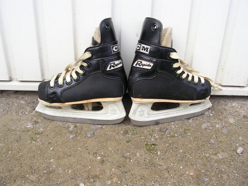 Vintage ice skates RAPIDE, Children Ice shoes, Canada black skates, CCM Hockey ice skates, Old ice skates, Winter sport decor image 8