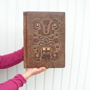 Vintage Large folder Tooled Leather Folder Luxury Folder for Documents Embossed Ornaments Leather Portfolio Solid heavy folder Office decor