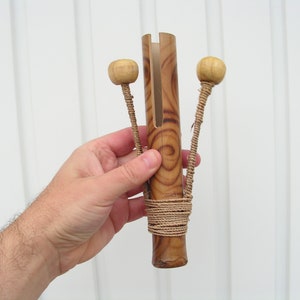 tambour en bois vintage, poignée en bambou tambour à hochet, boules en bois de tambour à main, instrument de musique tribale, percussion d’instrument d’art populaire