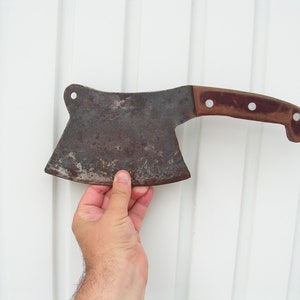Vintage cleaver textolite handle, Meat chopper patina, Massive meat cleaver, Solid butcher knife, Chopping metal knife, Kitchen Cleaver
