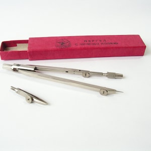 USSR kit compass NEVER USED 1960s Pergel Vintage compass in original box Tool drawing Gift engineering architect Drafting set