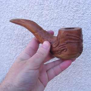 Big pipe dragon Unique wooden massive pipe Vintage wood handmade pipe Tobacco Hand carved Pipe Retro Collector&#39;s Pipe Gift for Smokers