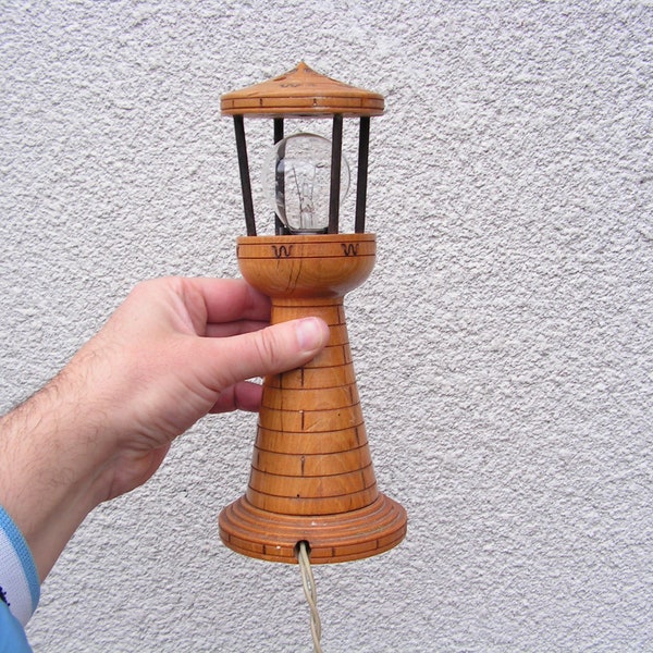 Wooden table lamp Lighthouse Vintage wood night lamp Decorative night lamp Pyrography desk lamp