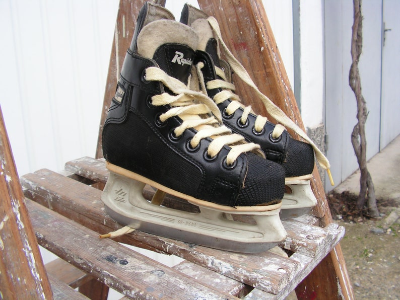 Vintage ice skates RAPIDE, Children Ice shoes, Canada black skates, CCM Hockey ice skates, Old ice skates, Winter sport decor image 2