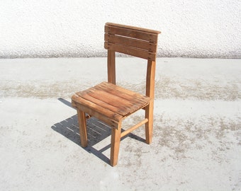 Antique small wooden chair Primitive rustic stool Handmade Children's chair