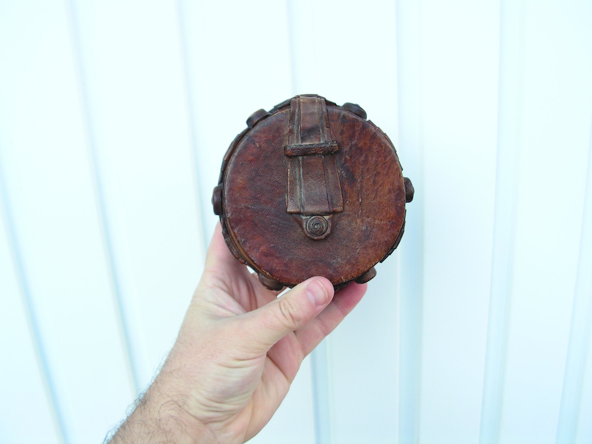 Vintage Brown Leather Jewelry Box Old Round Small Jewelry Box Etsy