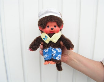 Vintage Monchichi, Monchichi, Little monkey, Brown monkey with pacifier, Collectible monkey, Stuffed toy monkey, Plush animal