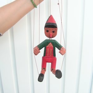Vintage wooden Pinocchio, Old wooden doll Pinocchio, Handmade wood doll, Articulated Pinocchio toy, Moving wooden doll