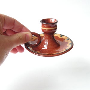 Vintage ceramics lovely candlestick Pottery red candlestick Clay candle holder Handmade ceramic glazed candleholder Finger loop candlestick